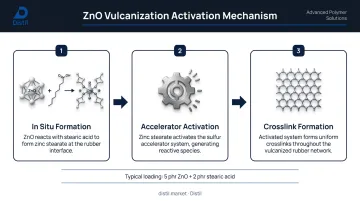 Three-step zinc oxide rubber vulcanization activation mechanism process flow diagram