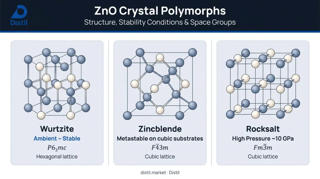 Three zinc oxide crystal polymorphs comparison wurtzite zincblende rocksalt structures