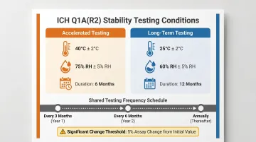 ICH Q1A stability testing conditions accelerated versus long-term temperature humidity comparison