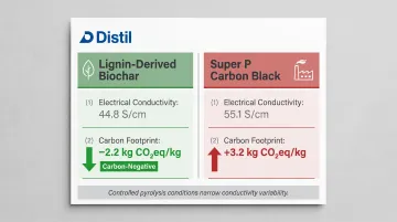 Lignin biochar versus carbon black conductivity and carbon footprint side-by-side sustainability comparison