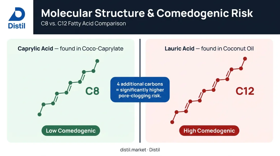 Fatty acid carbon chain length comparison between caprylic acid C8 and lauric acid C12