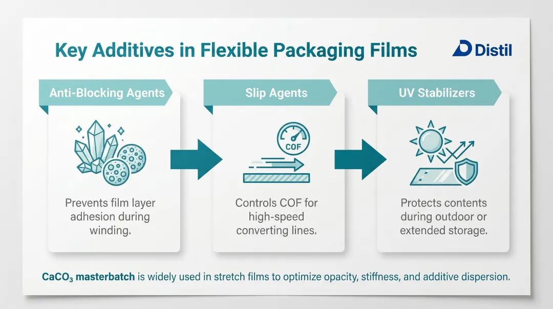 Flexible packaging film additive requirements anti-blocking slip agents and UV stabilizers overview