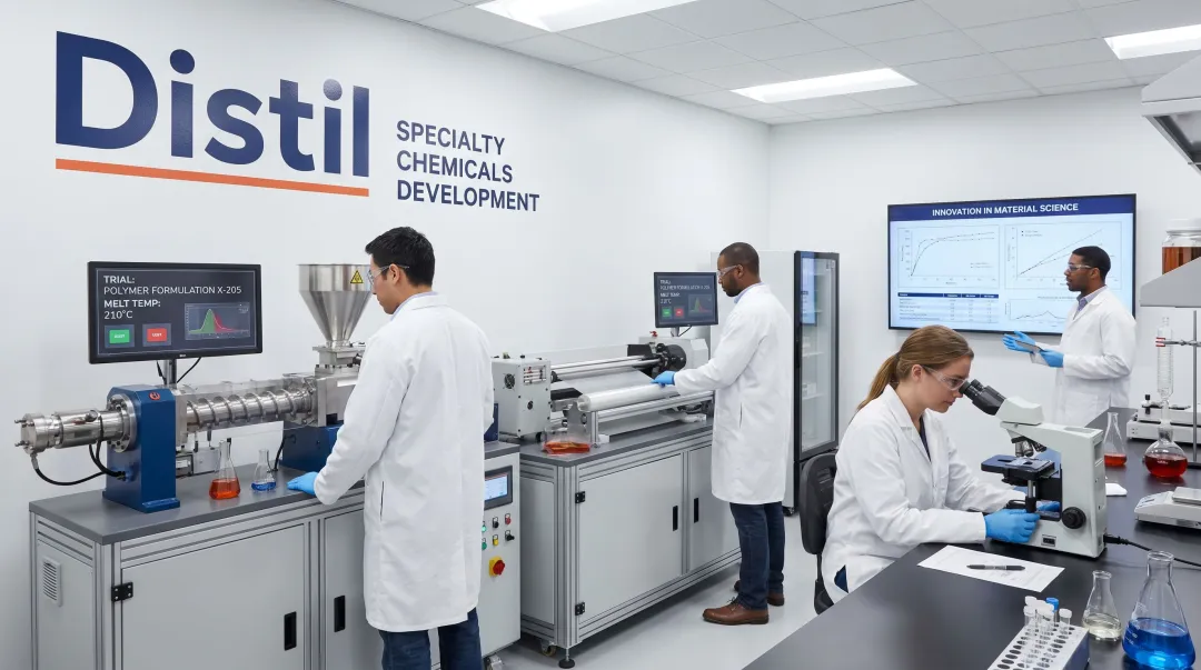 Distil R&D laboratory conducting antistatic polymer formulation and application trials