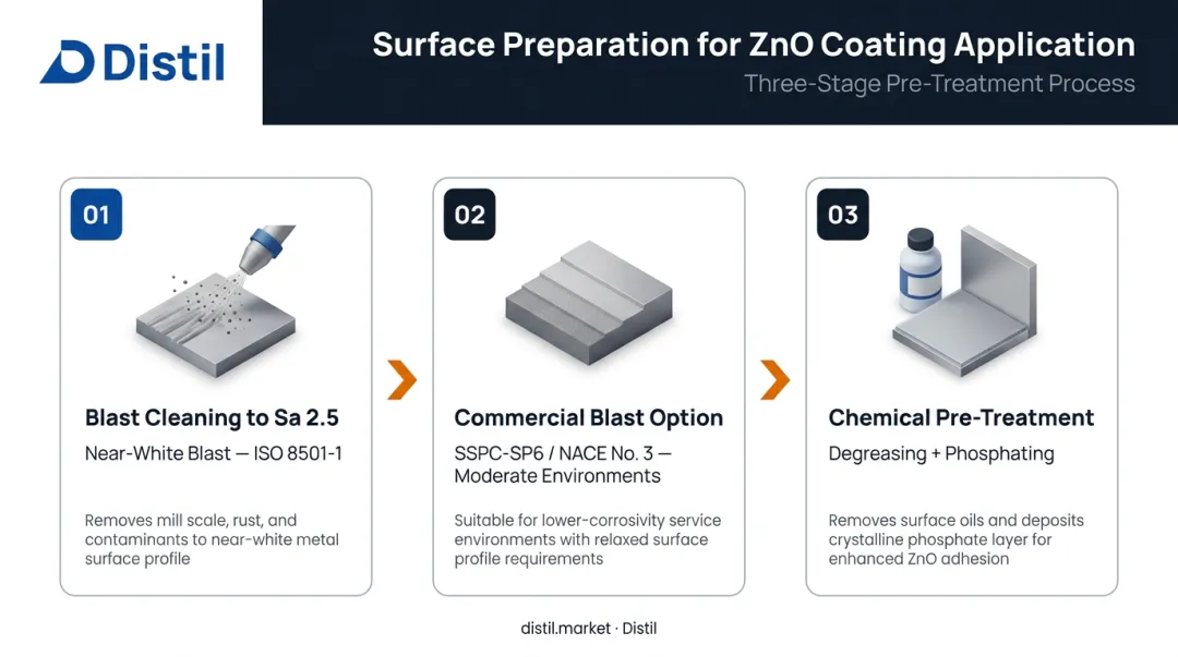 Steel surface preparation process flow for ZnO coating application three stages