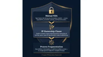 Three-layer cosmetics formulation IP protection process from NDA to platform intermediary