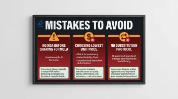 Three common cosmetics outsourcing mistakes and consequences side-by-side comparison infographic