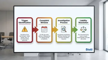 Cosmetics defect escalation and complaints handling process four-step workflow infographic