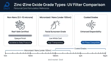 Zinc oxide powder grade comparison non-nano micronized and coated particle types
