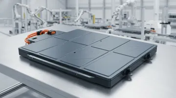 Electric vehicle battery housing assembly showing lightweight composite plastic enclosure components
