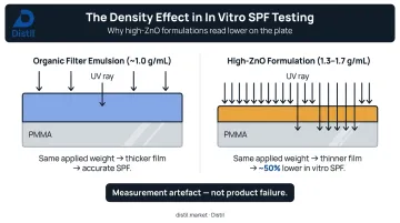 High ZnO density effect causing thinner film and lower in vitro SPF measurement diagram