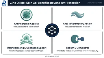 Four zinc oxide skin co-benefits antimicrobial anti-inflammatory wound healing sebum control