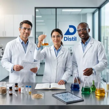 Scientists collaborating on specialty chemical formulation development