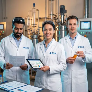 Specialty chemical team reviewing scale-up production