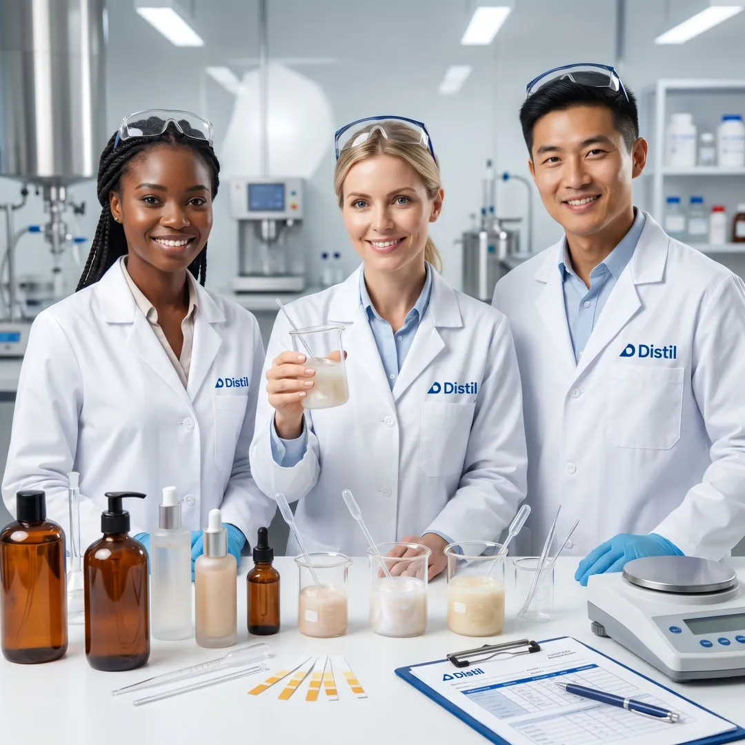 Hair care product manufacturing team in lab