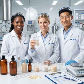 Hair care product manufacturing team in lab