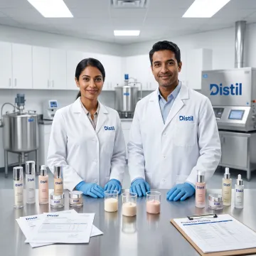 Cosmetic contract manufacturing team reviewing skincare products