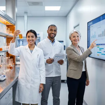 Chemical contract manufacturing team reviewing production samples