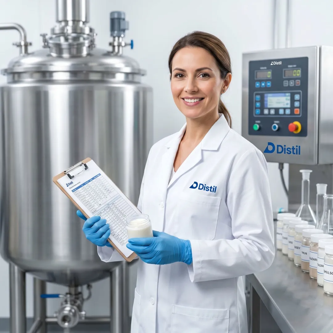 Technician reviewing cosmetic blending process