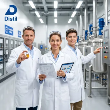Specialty chemical manufacturing team reviewing production process