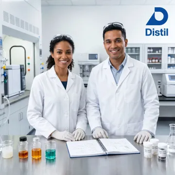 Scientists collaborating on specialty chemical product formulation
