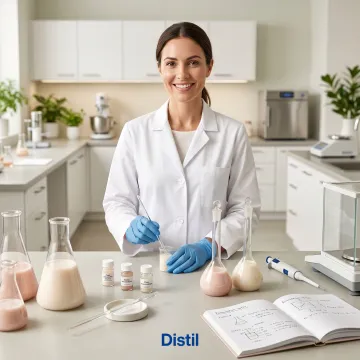 Scientist evaluating solvent performance for cosmetic formulations