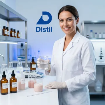 Clean beauty solvent bottles and cosmetic formulation lab setup
