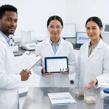 Material formulation process review with lab samples and technical team