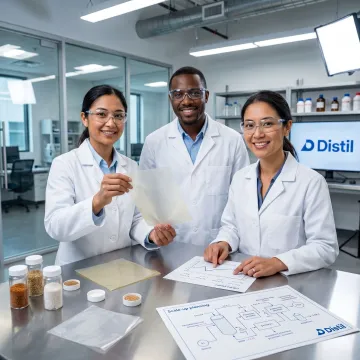 Technical team reviewing agricultural film additive process