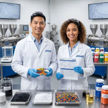 Engineers reviewing custom polymer compounding materials