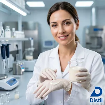 Scientist evaluating cosmetic texture and skin feel