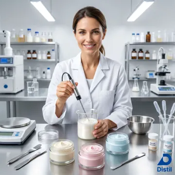 Scientist testing cosmetic cream texture and viscosity