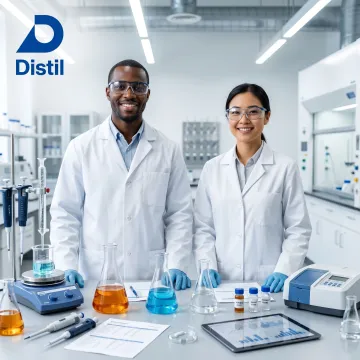 Scientists developing specialty chemical formulations in a lab
