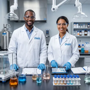 Scientists reviewing formulation samples in a lab