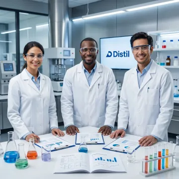 Specialty chemical formulation team reviewing production samples