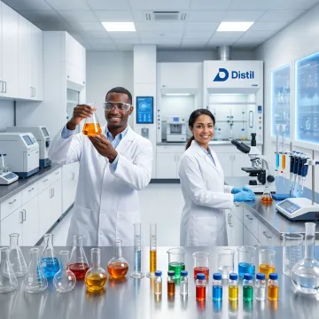 Scientists working with specialty chemicals in an R&D lab