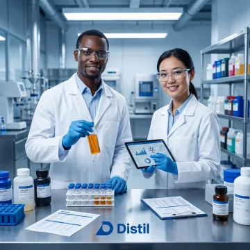 Specialty chemicals team reviewing industrial formulations