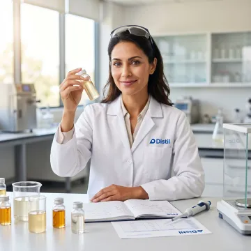 Chemist evaluating cosmetic emollient samples