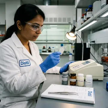 Technician testing UV-stabilized polymer samples