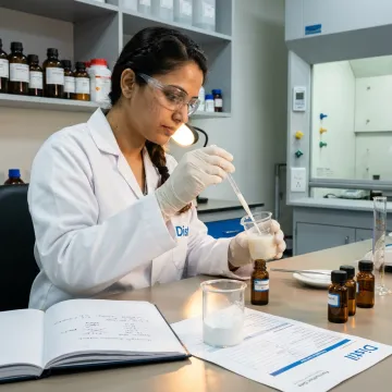 Cosmetic chemist testing skincare ingredients