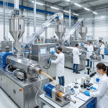 Polymer compounding production line with technicians