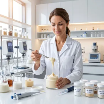 Cosmetic formulation lab working with rheology modifiers