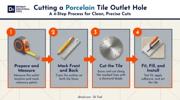 4-step process for cutting an outlet hole in porcelain tile
