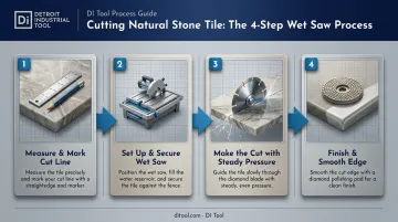 Four-step wet saw process for cutting natural stone tile