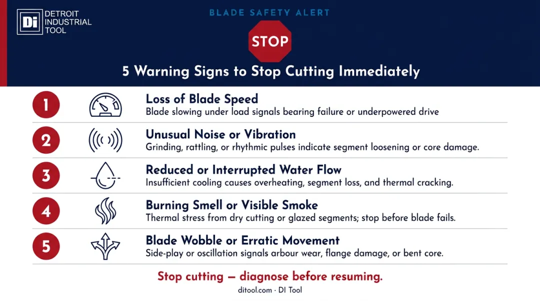 Five wet tile cutting warning signs that require immediate stop and inspection