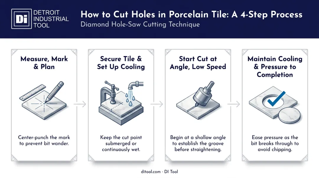 4-step process for cutting holes in porcelain tile safely