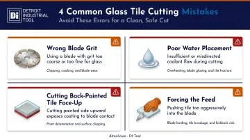 Four common glass tile cutting mistakes with causes and cost consequences infographic