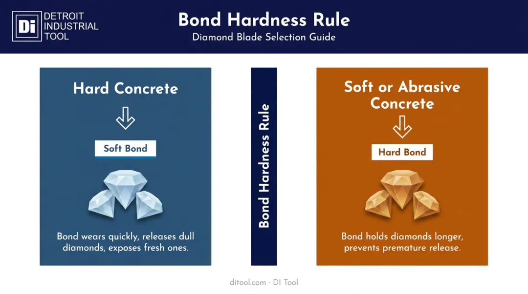 Diamond blade bond hardness selection guide for hard versus soft concrete