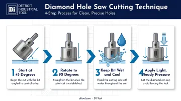 Diamond hole saw cutting technique four-step process for tile