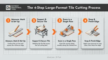 4-step manual score-and-snap process for cutting large-format tile