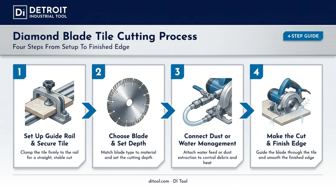 4-step electric diamond blade cutting process for large-format tile
